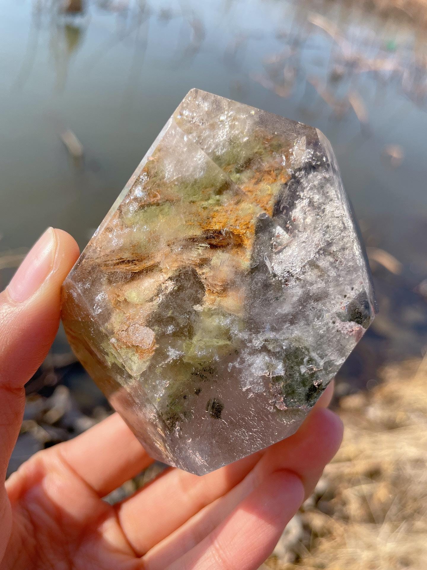 All Seasons Phantom Quartz Obelisk, Green Garden Quartz Freeform