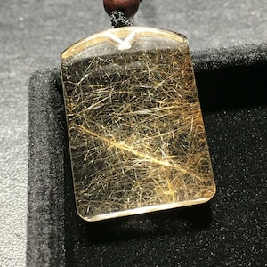 Schöne goldene Rutilquarz Halskette, Gold Rutilquarz Kristall, 30 mm Edelstein Anhänger Halskette, Geschenk für Mann & Frau