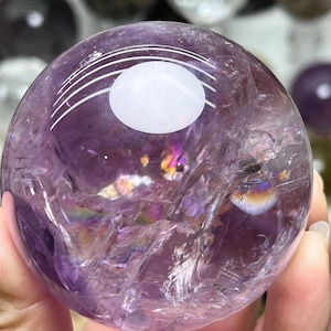 Beautiful 66.5mm Violet Purple Amethyst Sphere, Rainbow Amethyst Ball, Purple Crystal Sphere, Quartz Ball, Amethyst Orb Sphere