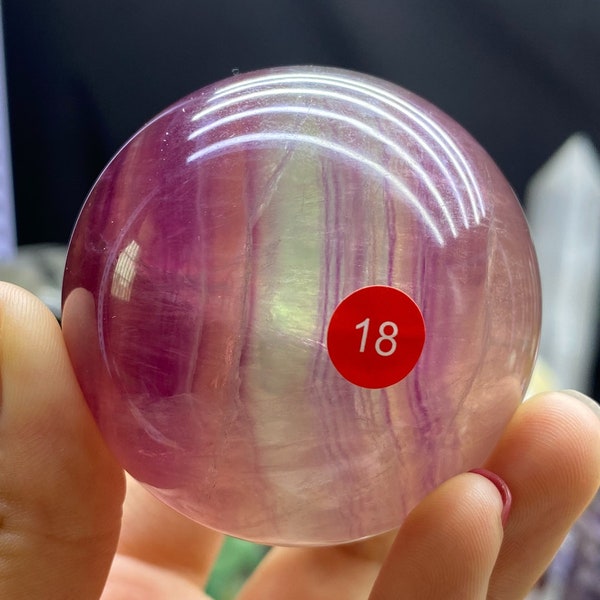 Belle sphère de fluorite de bonbons à mille couches de 58 mm, boule de cristal de fluorite violette transparente, boule de fluorite unique de 1000 couches, 320 g
