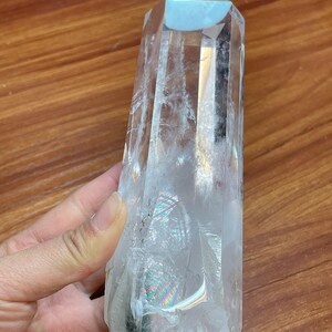 Beautiful Clear Quartz Tower with Blue Rutiles, Rainbow Blue Needle Clear Crystal Wand, Blue Angel&#39;s Feathers Quartz, 608g