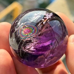 Beautiful 46mm Deep Purple Amethyst Sphere, Rainbow Amethyst Ball, Purple Crystal Sphere, Amethyst Orb Sphere, 134.2g