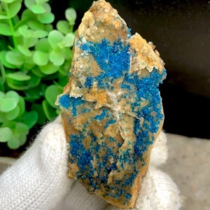 Beautiful Blue Veszelyite Cluster Mineral Specimen, Veszelyite Specimen from Yunnan, China, Bright Blue Coloring Raw Crystal Collection, 49g