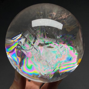 Beautiful 98mm Large Rainbw Clear Quartz Sphere, Water Clear Rainbow Crystal Sphere, Circle Rainbow Shape Orb, 1293g