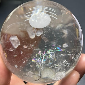 Beautiful 65mm Rainbow Clear Quartz Sphere, Calcite Inclusion Water Clear Rainbow Crystal Sphere, Circle Rainbow Shape Orb