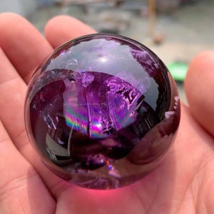 Beautiful 52mm Deep Imperial Purple Amethyst Sphere, Rainbow Amethyst Ball, Purple Crystal Sphere, Amethyst Orb Sphere, 198g