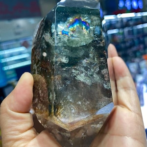 Beautiful Green Phantom Quartz Obelisk, Rainbow Garden Quartz Freeform, Ghost Quartz Crystal Point Freeform, Crystal Decoration, 681g
