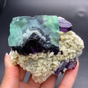 Beautiful Bi-color Phantom Fluorite Crystal from Yindu Mine, Inner Mongolia, Fluorite Mineral Specimen for Collectors, Chinese Mineral