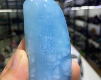 Aquamarine Crystal Palm Stone, Blue Aquamarines Pocket Stone, Healing Calming Blue Crystal, 86g