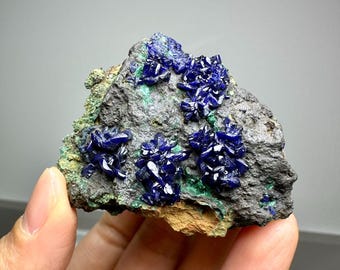 ブルーアズライトマラカイト標本、34 mm箱 中国安徽省産の鮮やかな