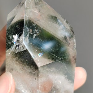 Beautiful Phantom Quartz Obelisk, Rainbow Garden Quartz Tower, Green Lodolite Crystal Point Wand, Crystal Decoration, 213g