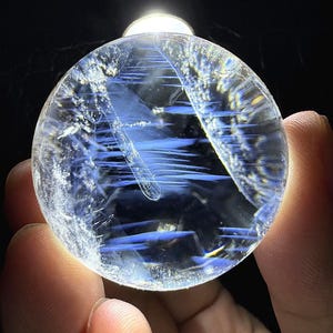 Beautiful 38mm Natural Blue Rutiles Crystal Shpere Ball, Clear Quartz Sphere from Brazil, Crystal Sphere, Blue Angel&#39;s Feathers, 76g