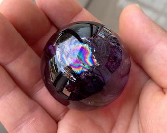 Sfera di ametista viola scuro da 46,5 mm, sfera di ametista arcobaleno, 141,2 g