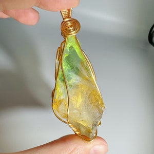 Beautilful Green Yellow Andara Oracle Pendant for Spiritual Guidance, 18k Wire Wrapped Andara Shaman Pendant, Metaphysical Jewelry, 41.8g