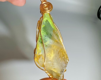 Beautilful Green Yellow Andara Oracle Pendant for Spiritual Guidance, 18k Wire Wrapped Andara Shaman Pendant, Metaphysical Jewelry, 41.8g