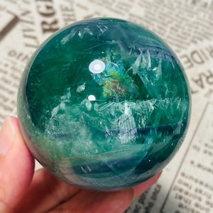 Beautiful 63mm Green Fluorite Sphere, One of a Kind Rainbow Fluorite Crystal Ball, Quartz Crystal Sphere, Crystal Gifts, 436g