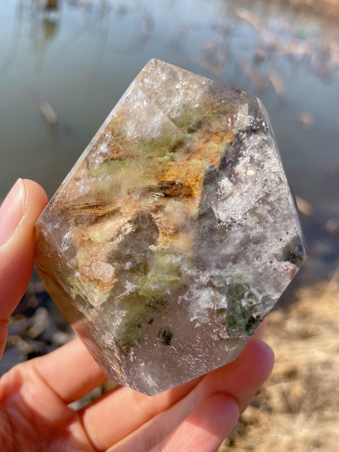 All Seasons Phantom Quartz Obelisk, Green Garden Quartz Freeform