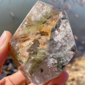 Beautiful All Seasons Phantom Quartz Obelisk, Green Garden Quartz Freeform, Ghost Quartz Crystal Point Freeform, Crystal Decoration, 283g