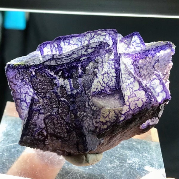 Beautiful Purple Fluorite Cube Cluster, Zoned Color, Rare Crystal Specimen for Decor from Guizhou, China, Fluorite Crystal Specimens