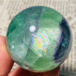 Beautiful 51mm Green Fluorite Sphere, One of a Kind Rainbow Fluorite Crystal Ball, Quartz Crystal Sphere, Crystal Gifts, 230g