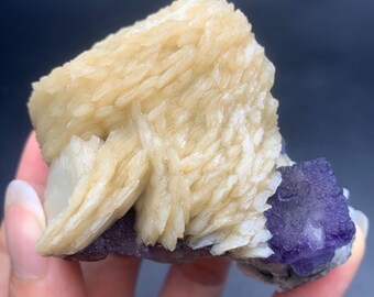 Purple Fluorite Crystal with Calcite, Fluorite from Inner Mongolia, Fluorite Mineral Specimen for Collectors, Chinese Mineral