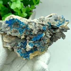Beautiful Blue Veszelyite Cluster Mineral Specimen, Veszelyite Specimen from Yunnan, China, Bright Blue Raw Mineral Collection, 110g