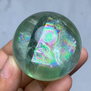 Beautiful 47mm Green Fluorite Sphere, One of a Kind Rainbow Fluorite Crystal Ball, Quartz Crystal Sphere, Crystal Gifts, 173g
