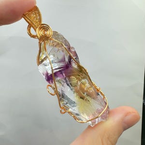 Beautilful Rainbow Purple Yellow Andara Pendant for Spiritual Guidance, 18k Wire Wrapped Andara Shaman Stone, Metaphysical Jewelry, 35.6g
