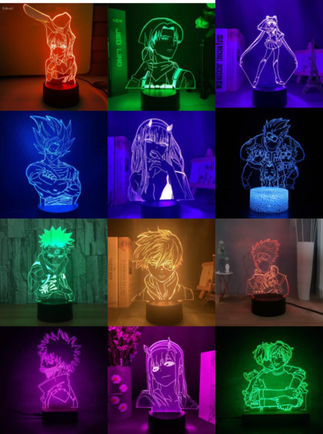 Led Anime Design Pack 40 Design diseño Vector Lampara LED 3D Anime Editable 3D Led Lamp ...