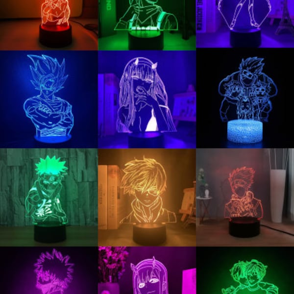 Pack 40 Lampe LED 3D Vectorielle Design - Anime - Lampe Led 3D Modifiable - Découpe Laser CNC en svg, cdr, eps, pdf