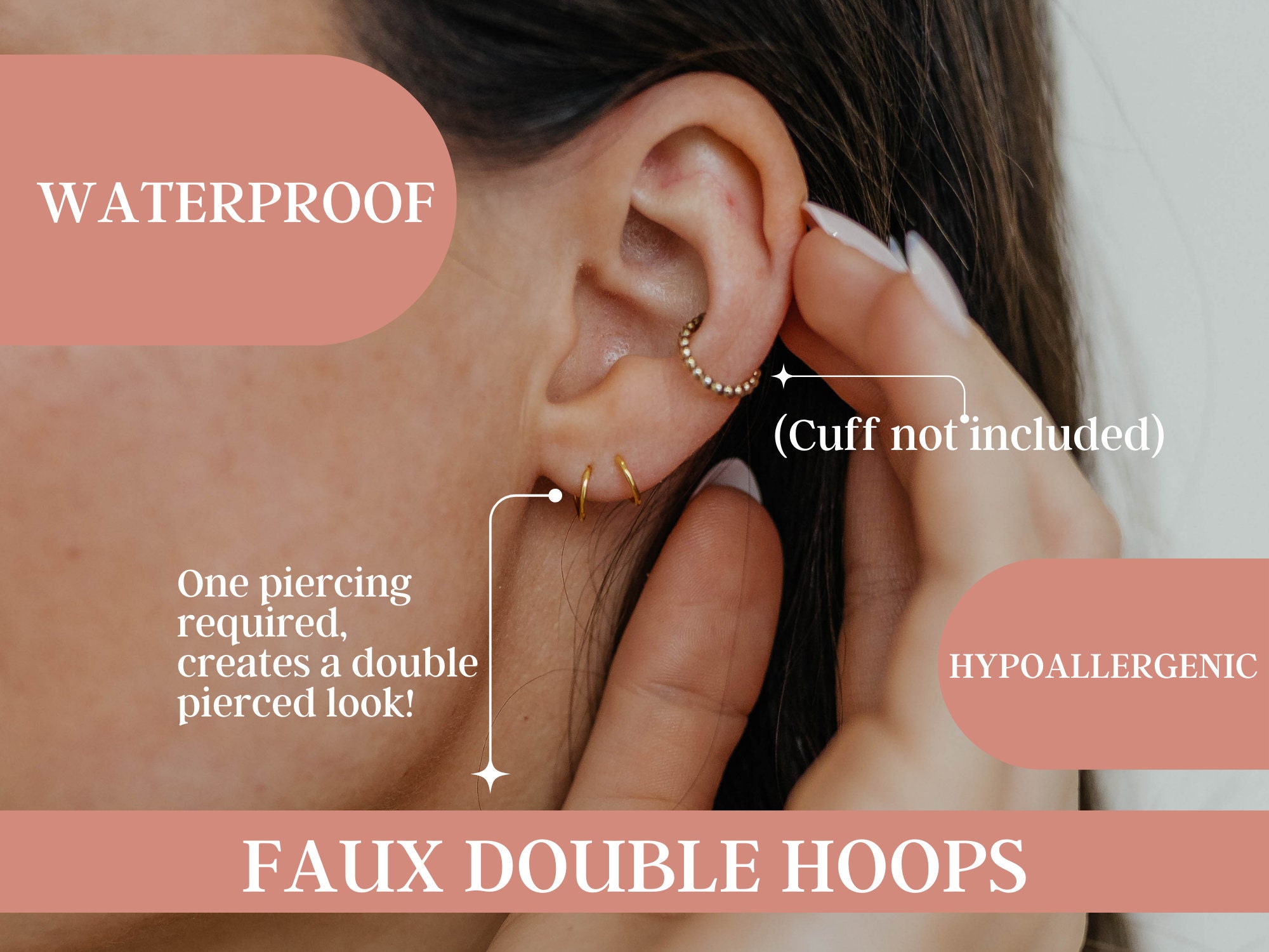  Fake Double Hoop Earrings for Single Pierced Ears in 14K Gold  Filled, Rose Gold Filled or Solid Sterling Silver. Faux Double Mini Ear  Huggie Hoops : Handmade Products