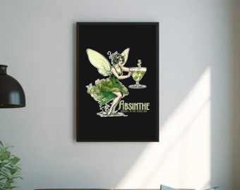 Absinthe Green Fairy Art Print | Teeshirt | Goth Poster | Cottagecore Gift | Artwork | Decor | Wall Art