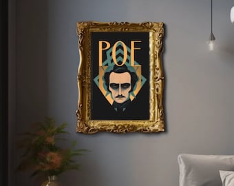 Lámina artística de Edgar Allan Poe, póster Art Déco de Poe, arte mural de literatura gótica, Nunca más