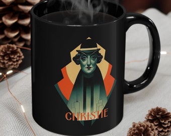 Tazza di Agatha Christie, tazza da caffè Art Déco con l'immagine dell'autrice di gialli, regalo ideale per gli amanti dei libri e dei lettori.