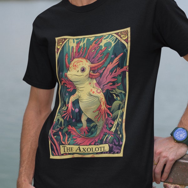Axolotl Tarot T-Shirt | Salamander Teeshirt | Nature Tee Shirt | Amphibian lover tee | Water dragon t-shirt | Cottagecore Style