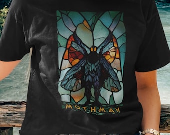Mothman Stained Glass T-Shirt | Cryptid Teeshirt | Cult Monster Tee | Horror Gift | Cryptozoology | Cryptidcore