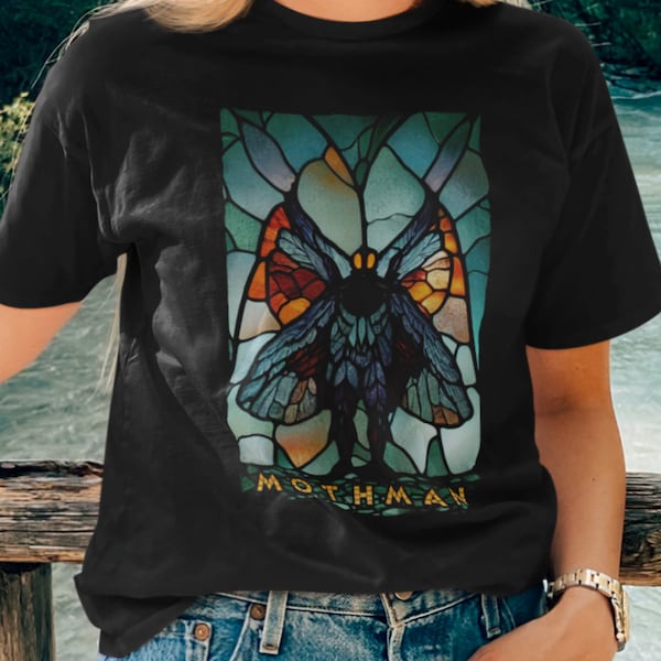 Mothman Stained Glass T-Shirt | Cryptid Teeshirt | Cult Monster Tee | Horror Gift | Cryptozoology | Cryptidcore