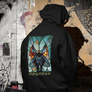 Mothman Stained Glass Pullover Unisex Heavy Blend™ Hooded Sweatshirt | Moth Man Cryptid Clothing Cryptozoology