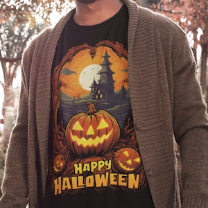 Happy Halloween Pumpkin Shirt | Jack-o-lantern teeshirt | Spooky t-shirt | Horror Clothing | Fall style | Haunted House Fashion