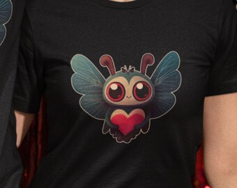 Mothman Valentine's Day T-Shirt | Kawaii Moth Man Teeshirt | Cute Cryptid Love Tee Shirt | Cryptozoology Gift Clothing