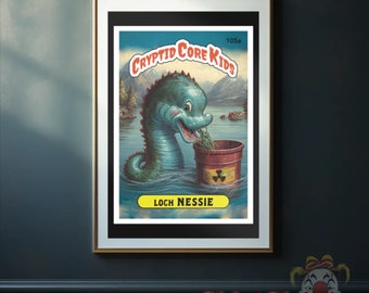 Loch Nessie Trading Card Art Print | Loch Ness Monster | Cryptid Core Kids | Cryptidcore Cryptozoology | GPK Parody  Poster  Decor  Wall Art