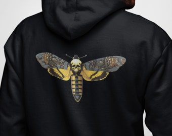 Moth Hoodie, Deaths Head Moth Zip Up Hooded Sweatshirt, Dark Cottagecore Gift