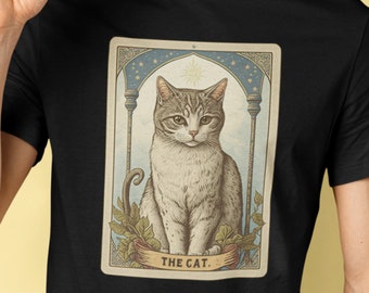T-shirt della carta dei tarocchi del gatto / maglietta dell'amante del gatto / camicia gotica / animale domestico felino