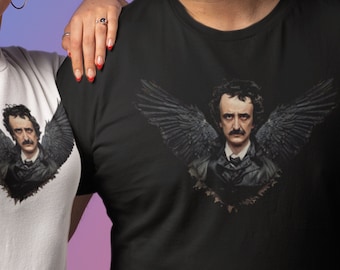 Maglietta di Edgar Allan Poe, maglietta con corvo, maglietta Nevermore con tema letteratura gotica, regalo per scrittori dark academia
