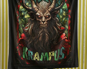 Krampus Stained Glass Velveteen Plush Blanket | Christmas Devil Throw Blanket | Occult Demon Decor | Scary Decor gift | Gruss Vom Krampus
