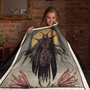 Mothman Tarot Card Velveteen Plush Blanket | Cryptid Throw Blanket | Cult Monster Decor | Horror Gift | Cryptozoology | Cryptidcore