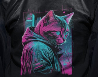 Vaporwave Cyberpunk Cat T-Shirt | Feline Teeshirt | Pastel Goth Shirt | Synthwave Gift 80s retro futuristic