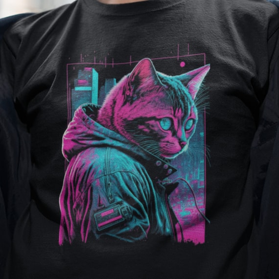 Vaporwave Cyberpunk Cat T-shirt | Feline Teeshirt | Pastel