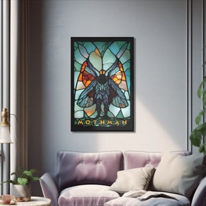 Mothman gebrandschilderd glas Art Print | Cryptode-kunstwerk | Cultmonsterdecor | Horrorcadeau | Cryptozoölogie | Cryptodcore