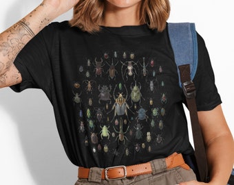 Beetle Shirt, Insect Entomology T-Shirt, Goblincore Cottagecore Tee, Dark Academia Nature Lover Gift